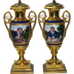 Pair of Early 19th Century Old Paris Campagna Vases Now Mounted as Lamps 11
