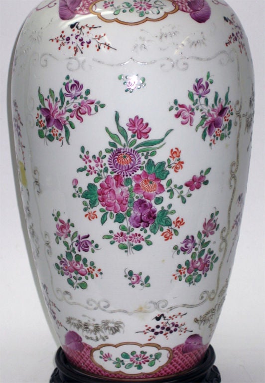 Chinese Export Samson & Cie Armorial Vase in Famille Rose, c1850, Converted into a Lamp
