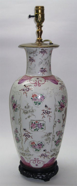 Samson & Cie Armorial Vase in Famille Rose, c1850, Converted into a Lamp In Good Condition In valatie, NY