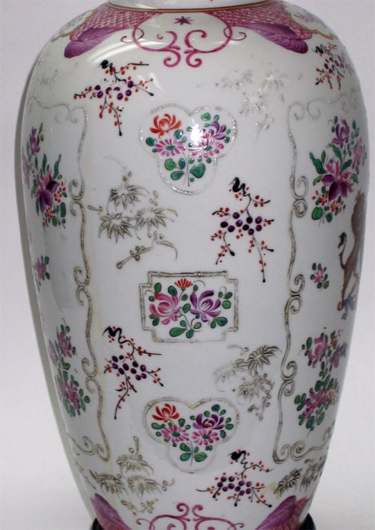 19th Century Samson & Cie Armorial Vase in Famille Rose, c1850, Converted into a Lamp