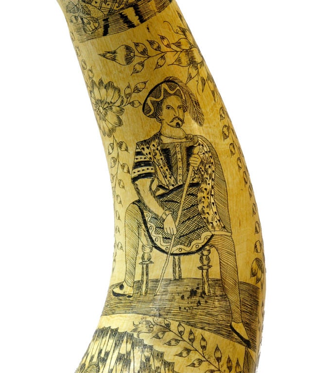 Pair of 19th Century Scottish Scrimshaw Horns 1