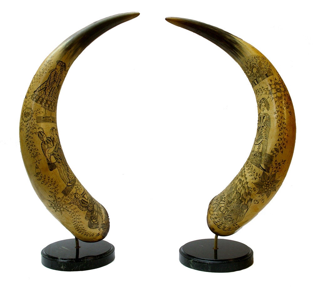 Pair of 19th Century Scottish Scrimshaw Horns - impressive size.<br />
<br />
Our Reference:  40-101