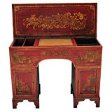 English Red Lacquer Hinged Top Chinoiserie Kneehole Desk, C1840