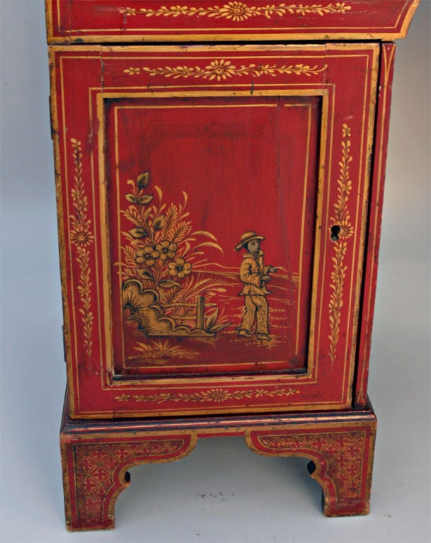 English Red Lacquer Hinged Top Chinoiserie Kneehole Desk, C1840 4