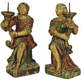 Pair of 18th Century Italian Carved Polychrome Candle Holders