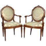 PAIR OF ITALIAN NEOCLASSICAL ARM CHAIRS WITH  MEDALLION BACKS AN