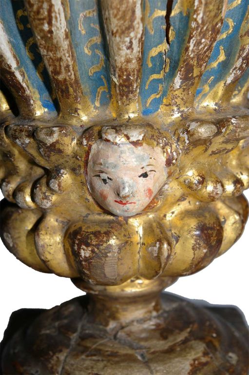 Pair of Italian Gilt Carved and Painted Urns, c1750 In Good Condition In valatie, NY