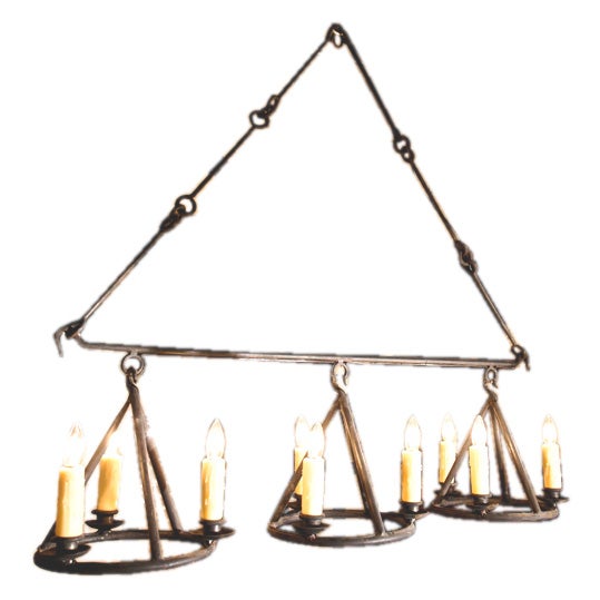 Large Custom Iron "Huron" Kitchen Island or Billiard Light Fixture with 9 Lights For Sale