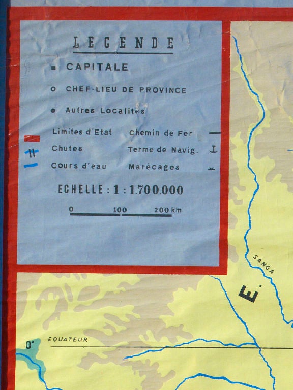 Hand-painted map of the Belgian Congo