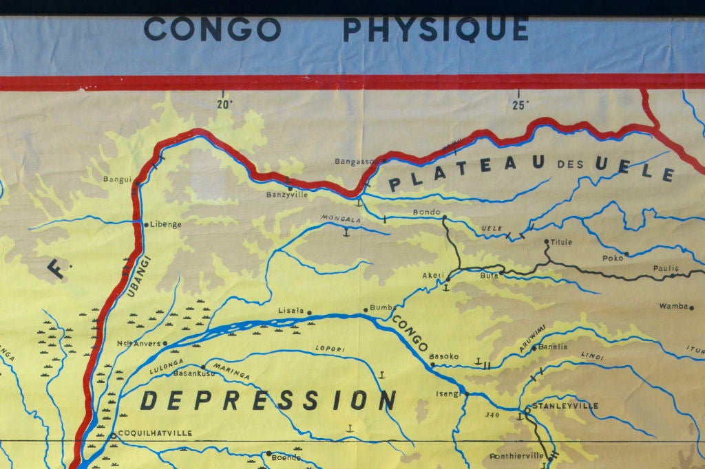 Mid-20th Century Hand-painted map of the Belgian Congo