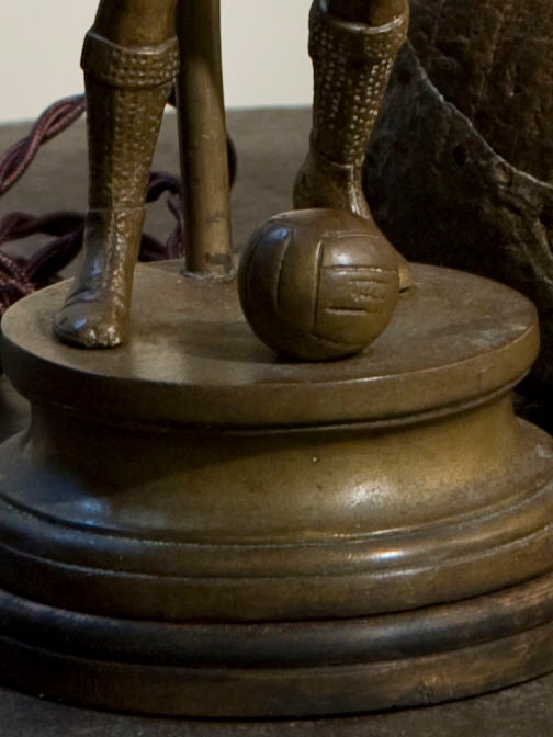 Vintage bronze soccer player as table lamp