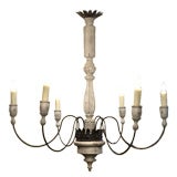 Custom iron and wood 6-arm chandelier