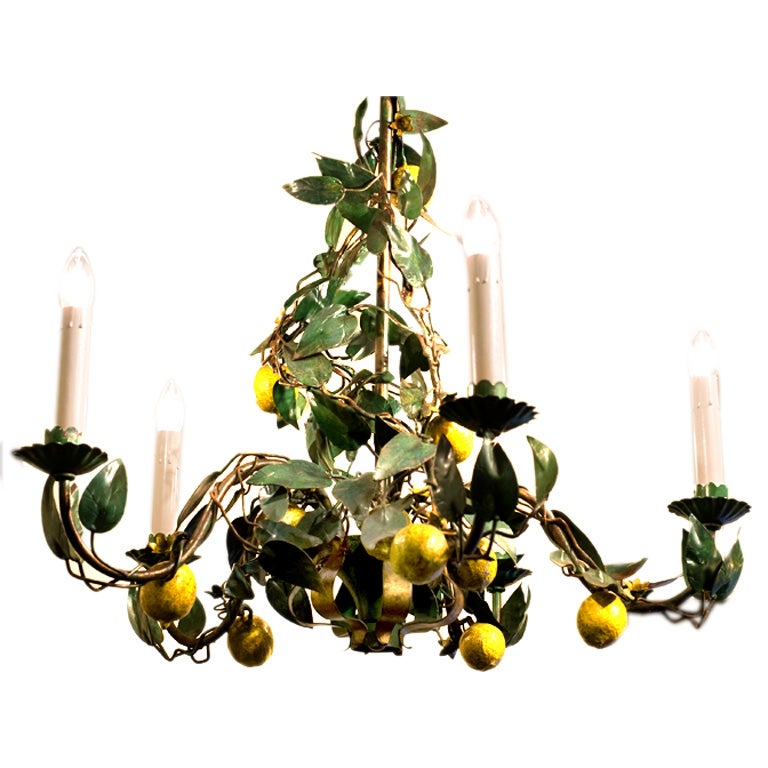 Italian tole "lemon" chandelier with 5 arms