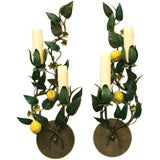 pair of vintage tole and iron "lemon" sconces