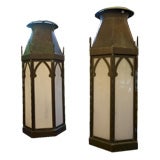 Pair copper and slag glass  lanterns