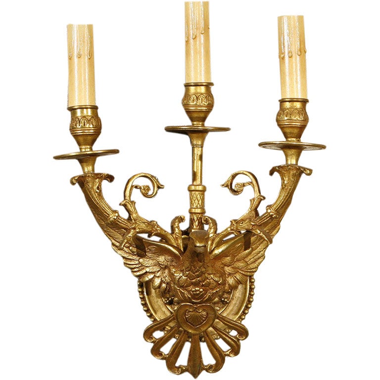 Vintage Pair of Detailed Bronze Eagle Sconces