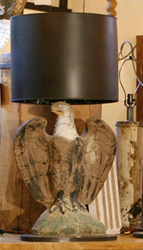Monumental American polychrome eagle lamp