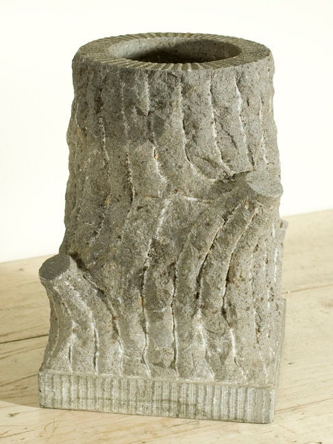 set 2 carved  faux bois bluestone jardinieres