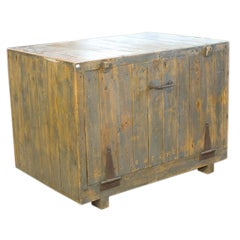 Antique  pine zinc-lined wood icebox