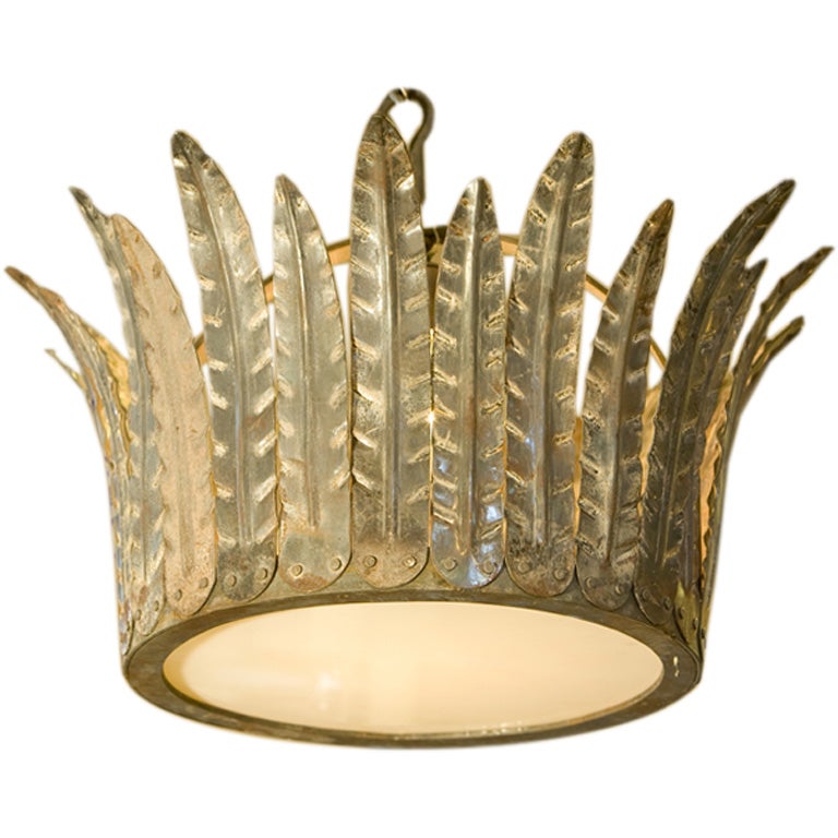 Hand-Crafted Custom Iron "Fairfield" Crown Light with Glass Diffuser For Sale