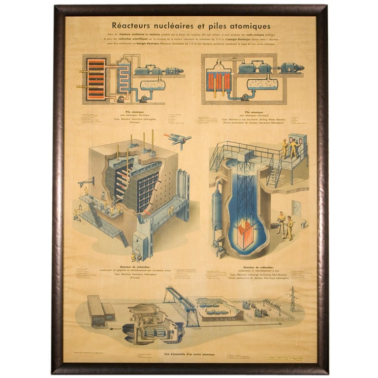 Framed Lithograph of a Nuclear Reactor from France, circa 1960