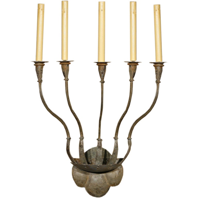Custom Hand-Forged Iron "Fisher" Sconce with Five Lights For Sale