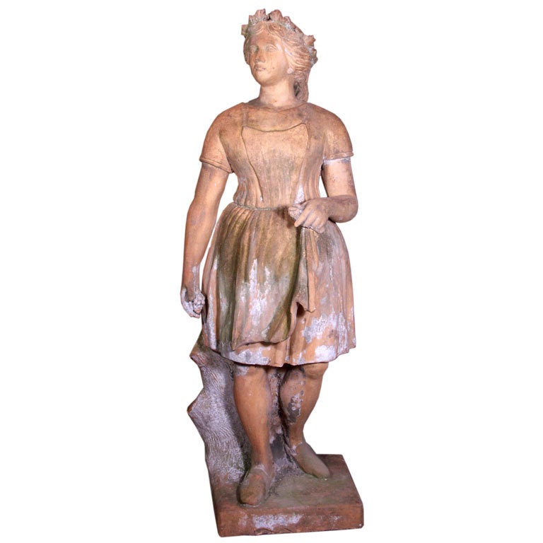 Terra Cotta Statue of Peasant Girl For Sale