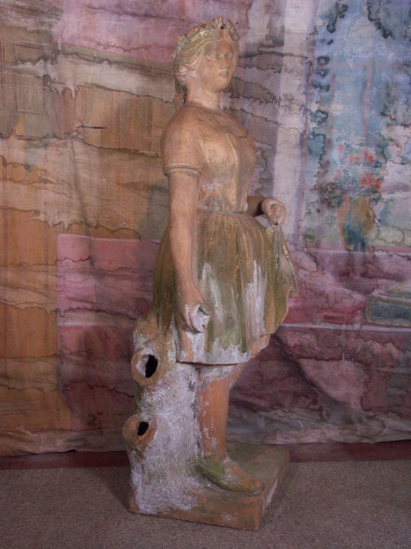 Italian Terra Cotta Statue of Peasant Girl For Sale
