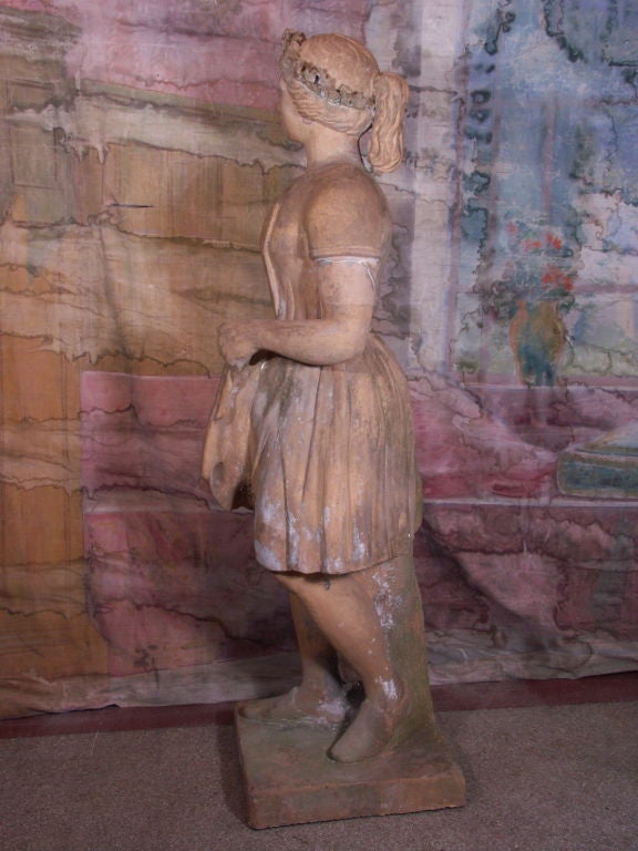 Terra Cotta Statue of Peasant Girl In Fair Condition For Sale In Houston, TX
