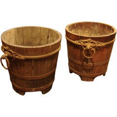 Pair of Wood & Iron Wine Coolers