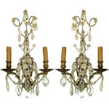 Pair French Bronze 
Crystal Sconces