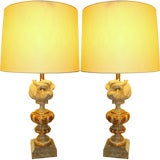 Antique Pair Carved , Gilt 
Painted Pot aux Feu