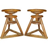 Pair 20th Century Walnut and Oak Stools