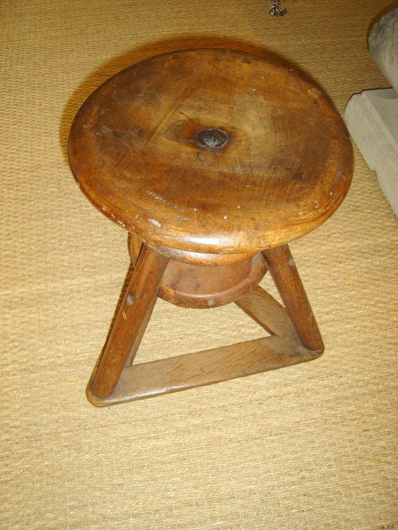 Pair 20th Century Walnut and Oak Stools