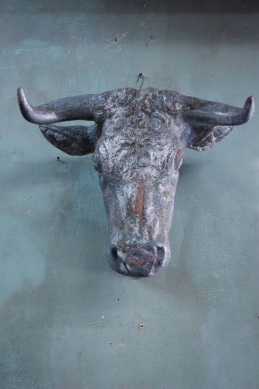 19th c. Zinc Bull Head from a Boucherie in Provence.