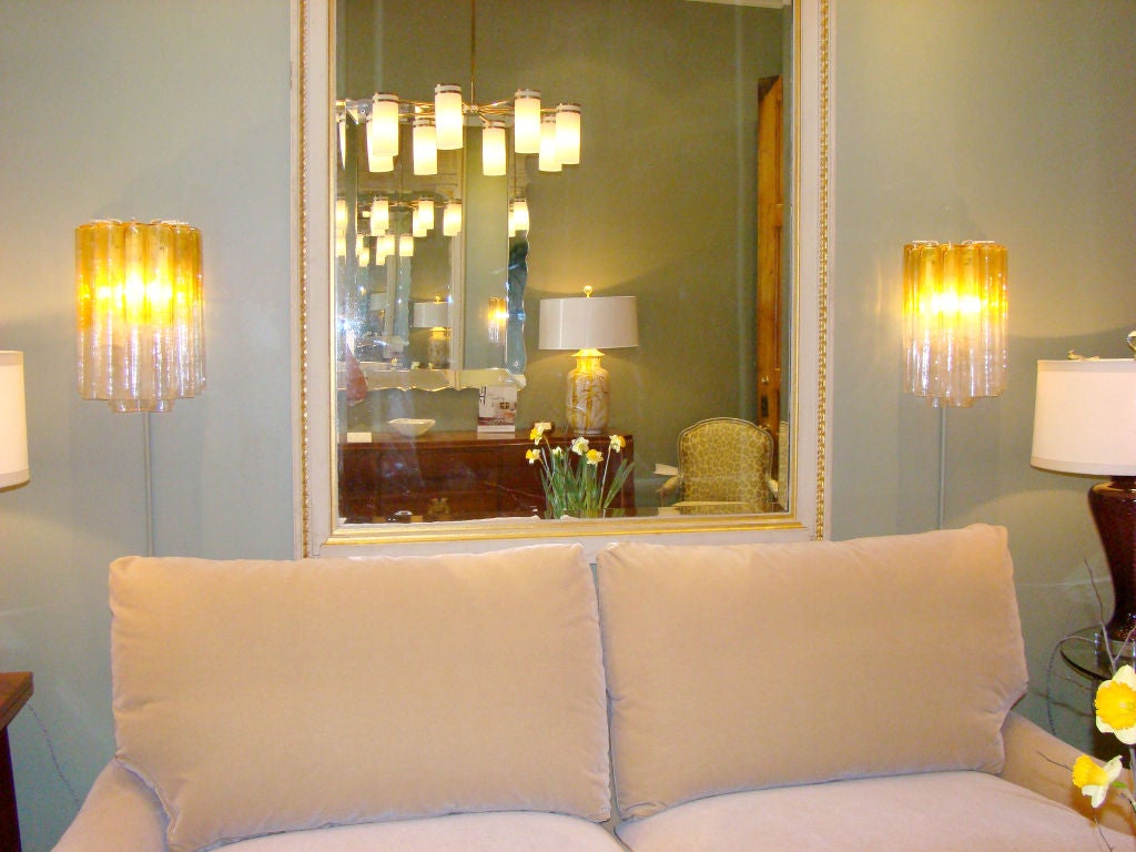 Pair of Amber Venini Murano Glass Tube Sconces, c. 1940's