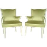Pair of Ivory Lacquered Bergeres, c. 1950's