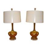 Pair of Mid-century Gold 
Brown Ceramic Lamps, c. 1950
s