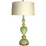 Pale Green 
Gold Murano Lamp, with Gold Inclusions, c. 1950