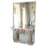 Antique French Marble and Carved Wood Console, with Mirror Back, c. 1880
