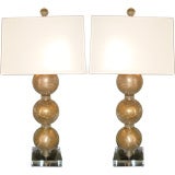 Pair of Paul Hanson Gold Crackle Balls Lamps
