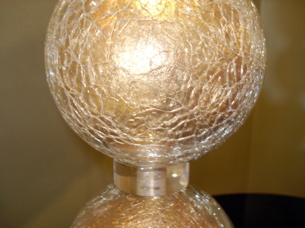 Mid-20th Century Pair of Paul Hanson Gold Crackle Balls Lamps