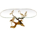 Willy Daro Brass Cranes Sculpture Base Coffee Table