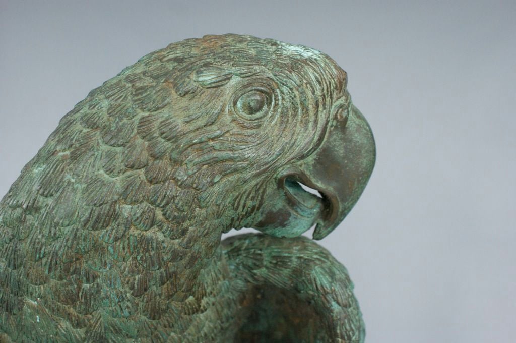 Late 20th Century Pair of Brass Patinated Parrots signed
