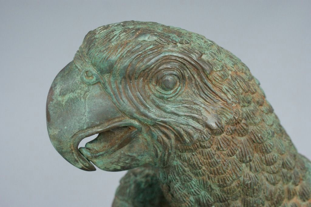 French Pair of Brass Patinated Parrots signed