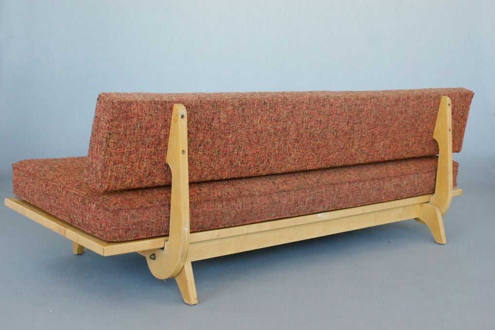 Richard Stein, Sofa Sleeper for Knoll,movable upholstered back operated by foot pedal under seat.