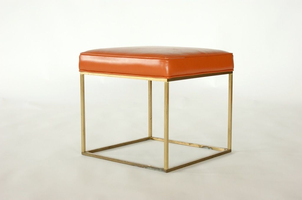 Paul McCobb Stool with Pumpkin Leather Seat