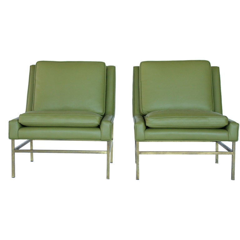 Harvey Probber slipper chairs brass and leather