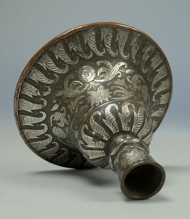 Indian Antique Silver Inlaid Bidri Huqqa Bottle