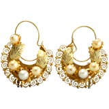 Pair Spanish Colonial Gold Filigree Earrings